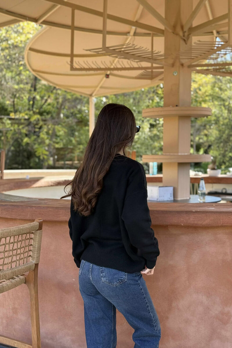 FLOWER DESIGN WOMEN SWEATER BLACK/ E ZEZE - 5