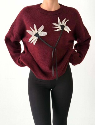 FLOWER DESIGN WOMEN SWEATER BURGUNDY/VISHNJE 