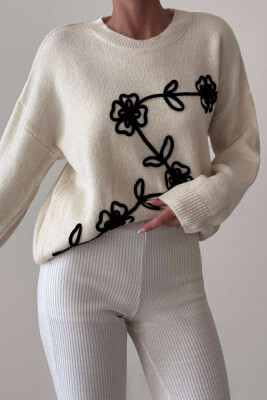 FLOWER DESIGN WOMEN SWEATER CREAM/KREM 