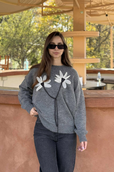 FLOWER DESIGN WOMEN SWEATER GREY/GRI 