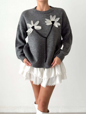 FLOWER DESIGN WOMEN SWEATER GREY/GRI 