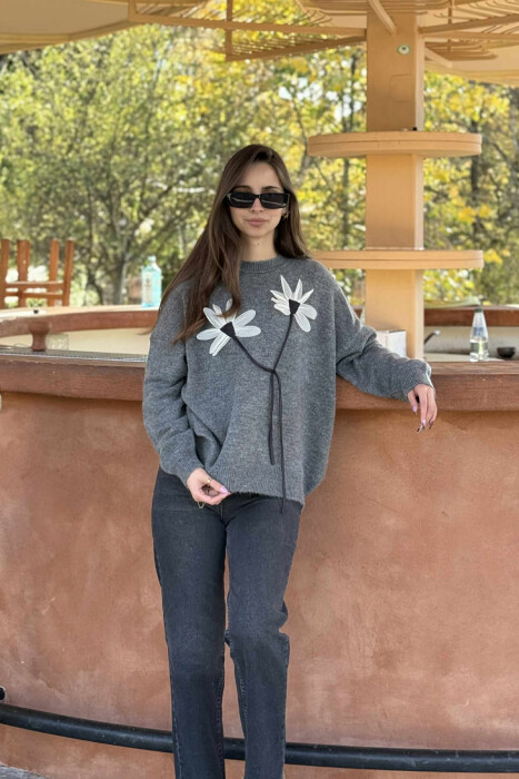 FLOWER DESIGN WOMEN SWEATER GREY/GRI - 2