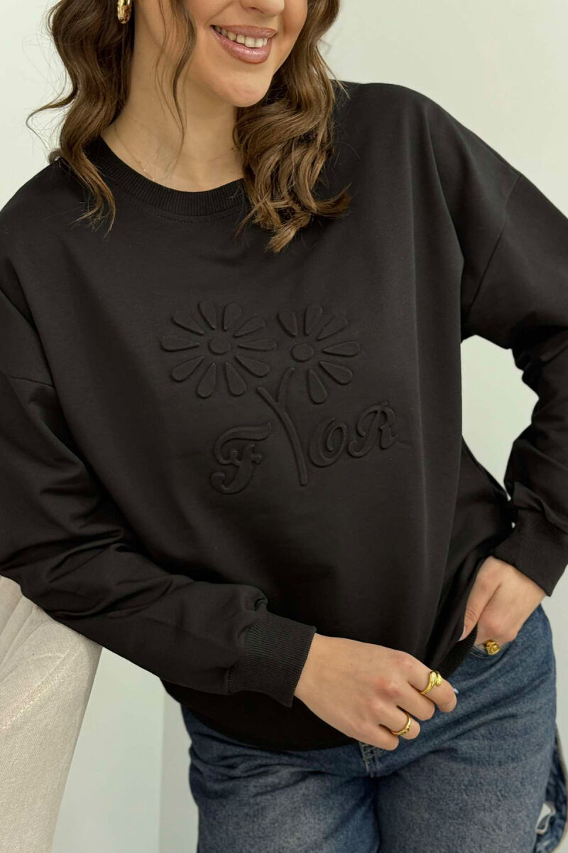 FLOWER DESIGN WOMEN SWEATSHIRT BLACK/ E ZEZE - 3