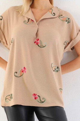 FLOWER DESIGN WOMEN T-SHIRT BEIGE/BEZHE 