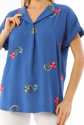 FLOWER DESIGN WOMEN T-SHIRT BLUE/BLU 