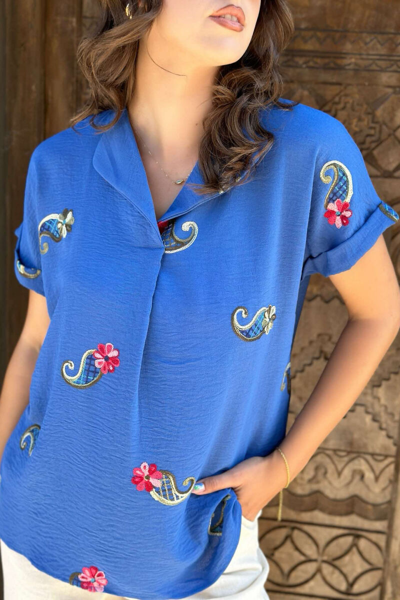 FLOWER DESIGN WOMEN T-SHIRT BLUE/BLU - 4