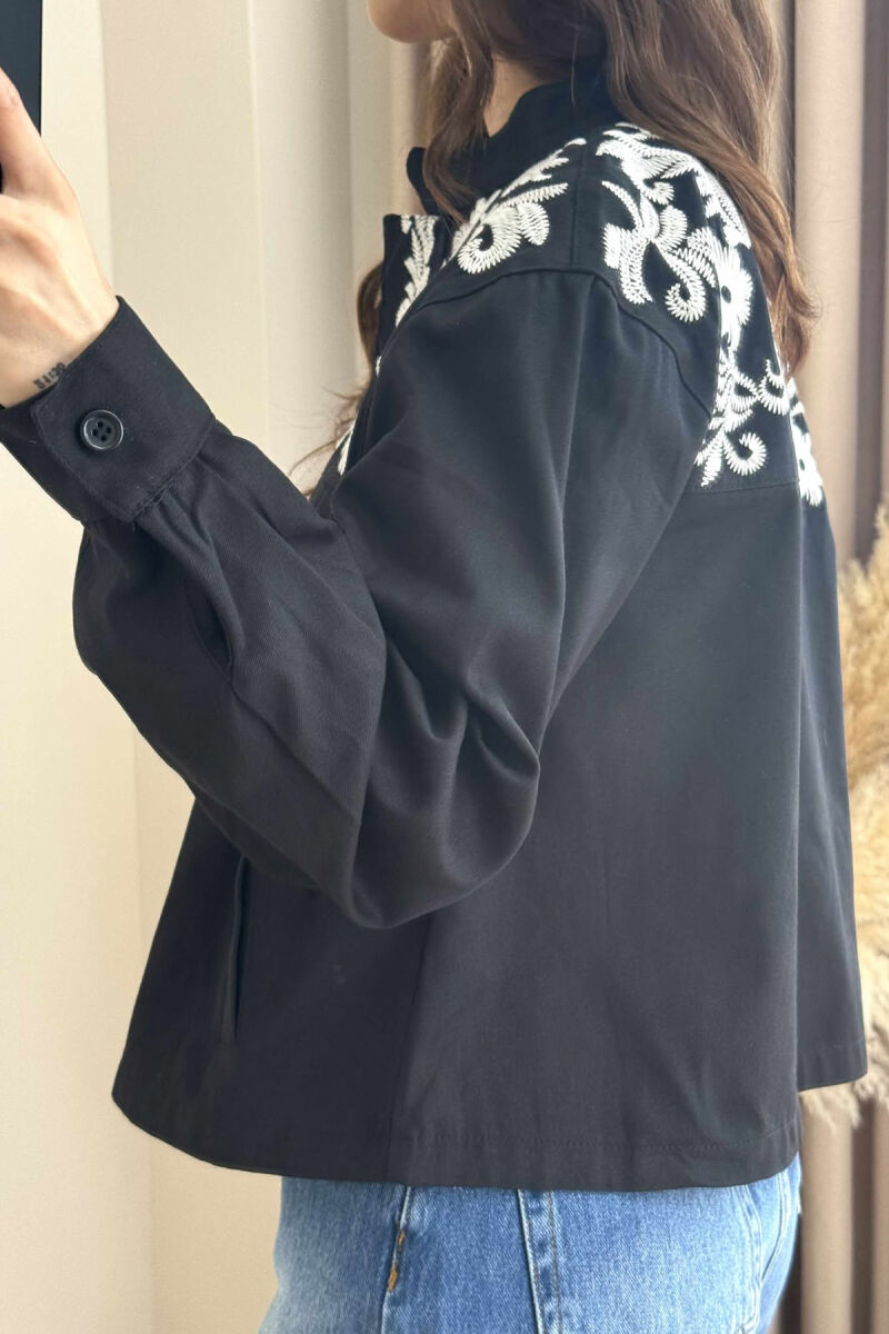 FLOWER DESIGN ZIPPER WOMEN JACKET BLACK/ E ZEZE - 3