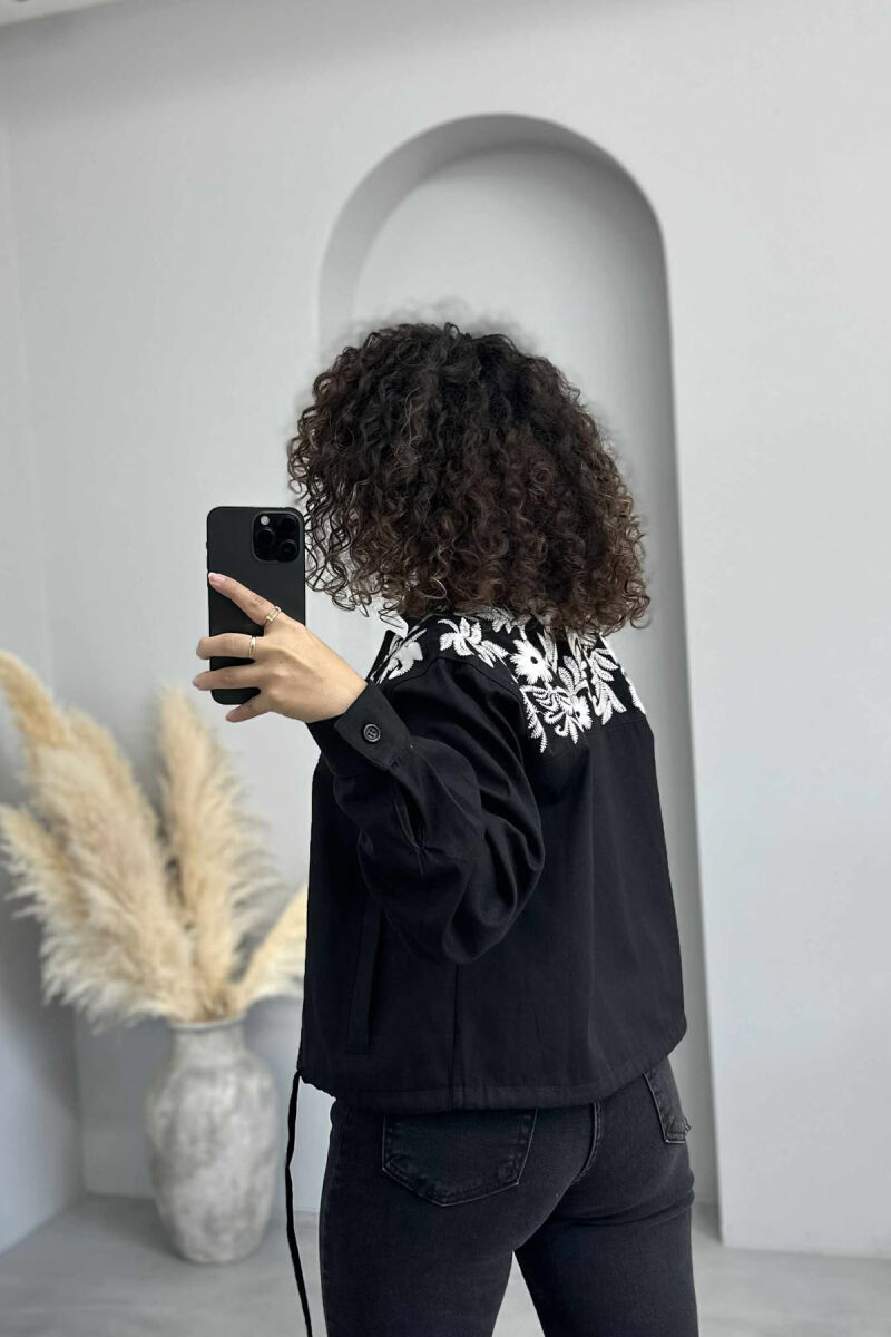 FLOWER DESIGN ZIPPER WOMEN JACKET BLACK/ E ZEZE - 5