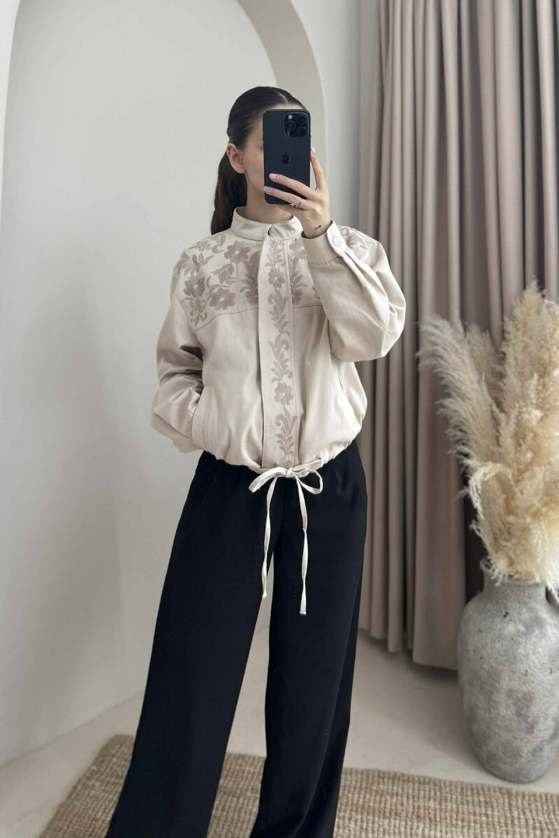 FLOWER DESIGN ZIPPER WOMEN JACKET CREAM/KREM - 5