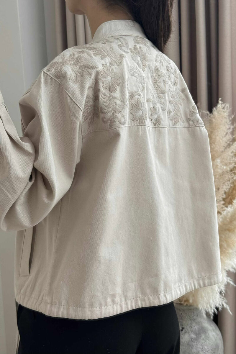 FLOWER DESIGN ZIPPER WOMEN JACKET CREAM/KREM - 6
