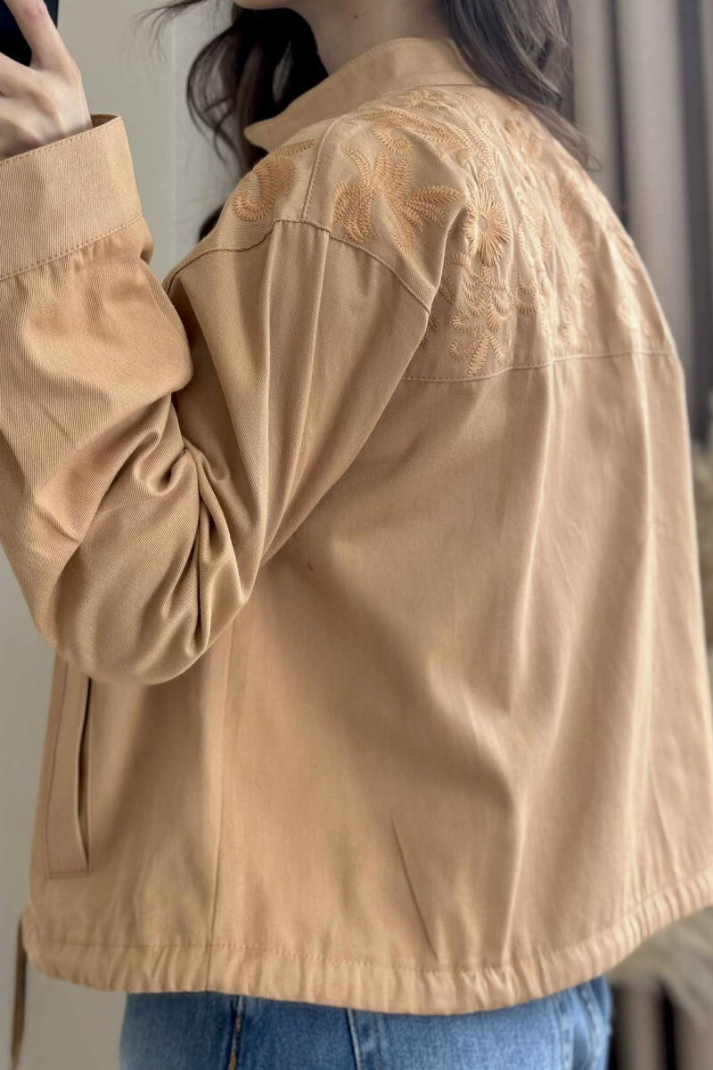 FLOWER DESIGN ZIPPER WOMEN JACKET LIGHT BROWN/KAZB - 3