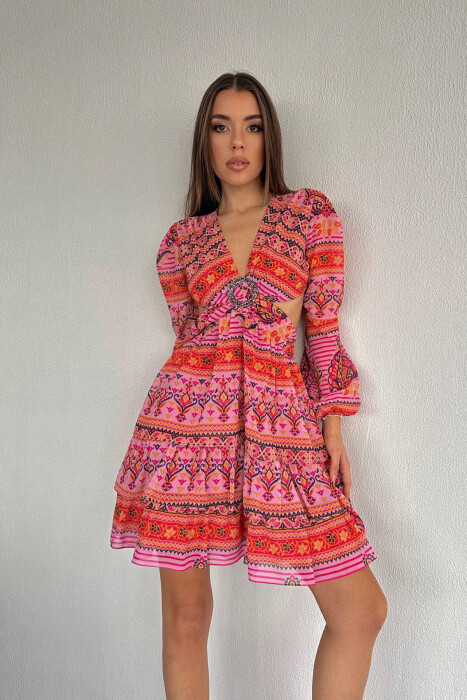 FLOWER DETAILS WOMAN DRESS PINK/ROZE - KLAUDIO FASHION