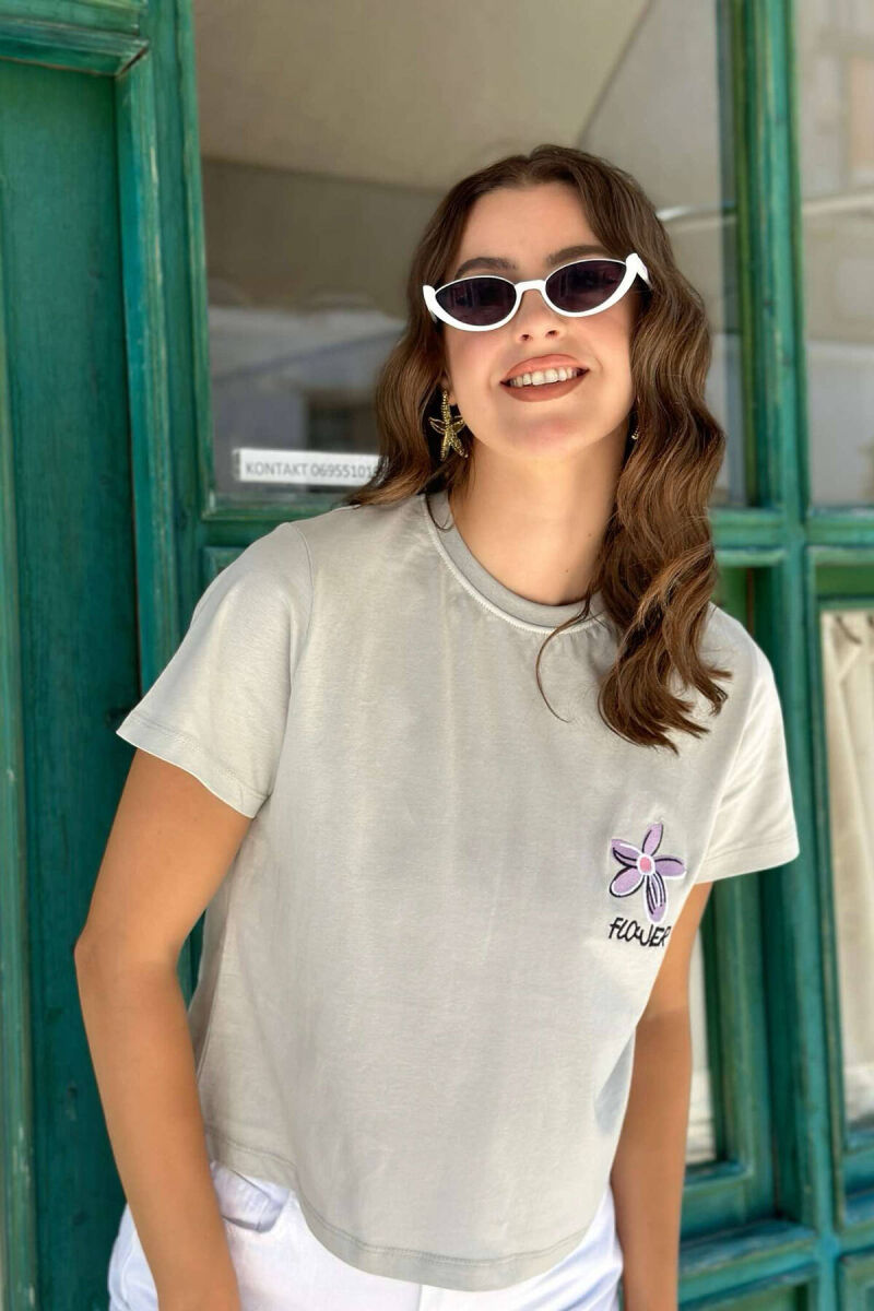 FLOWER FRONT LOGO WOMEN T-SHIRT GREY/GRI - 3