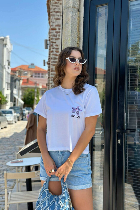FLOWER FRONT LOGO WOMEN T-SHIRT WHITE-E BARDHE 