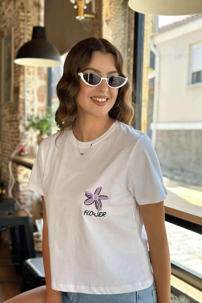 FLOWER FRONT LOGO WOMEN T-SHIRT WHITE-E BARDHE - 3