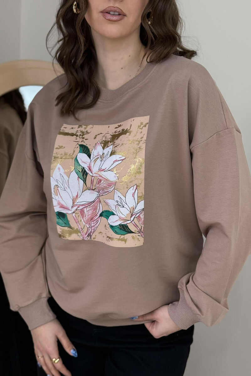 FLOWER IMAGE WOMEN SWEATSHIRT BEIGE/BEZHE - 2