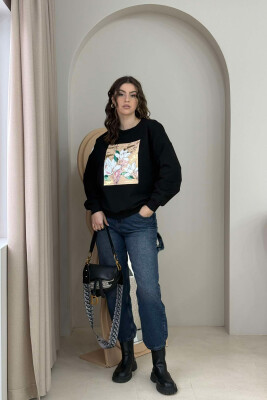 FLOWER IMAGE WOMEN SWEATSHIRT BLACK/ E ZEZE 