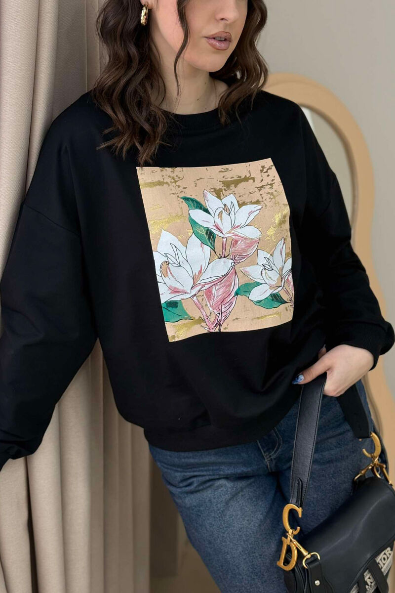 FLOWER IMAGE WOMEN SWEATSHIRT BLACK/ E ZEZE - 3