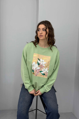 FLOWER IMAGE WOMEN SWEATSHIRT MINT/MENTE 