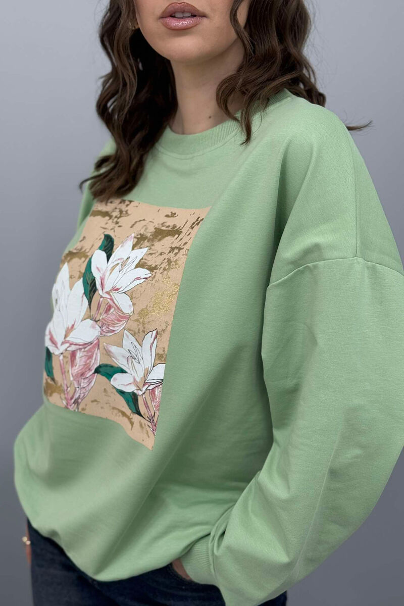 FLOWER IMAGE WOMEN SWEATSHIRT MINT/MENTE - 2