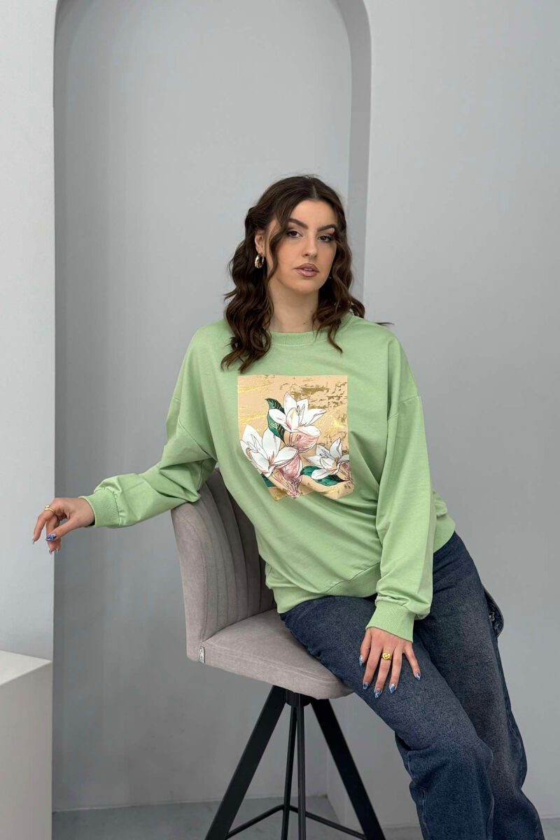 FLOWER IMAGE WOMEN SWEATSHIRT MINT/MENTE - 3