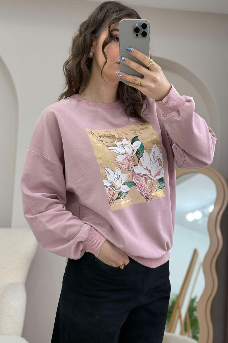 FLOWER IMAGE WOMEN SWEATSHIRT POWDER/PUDER - 4