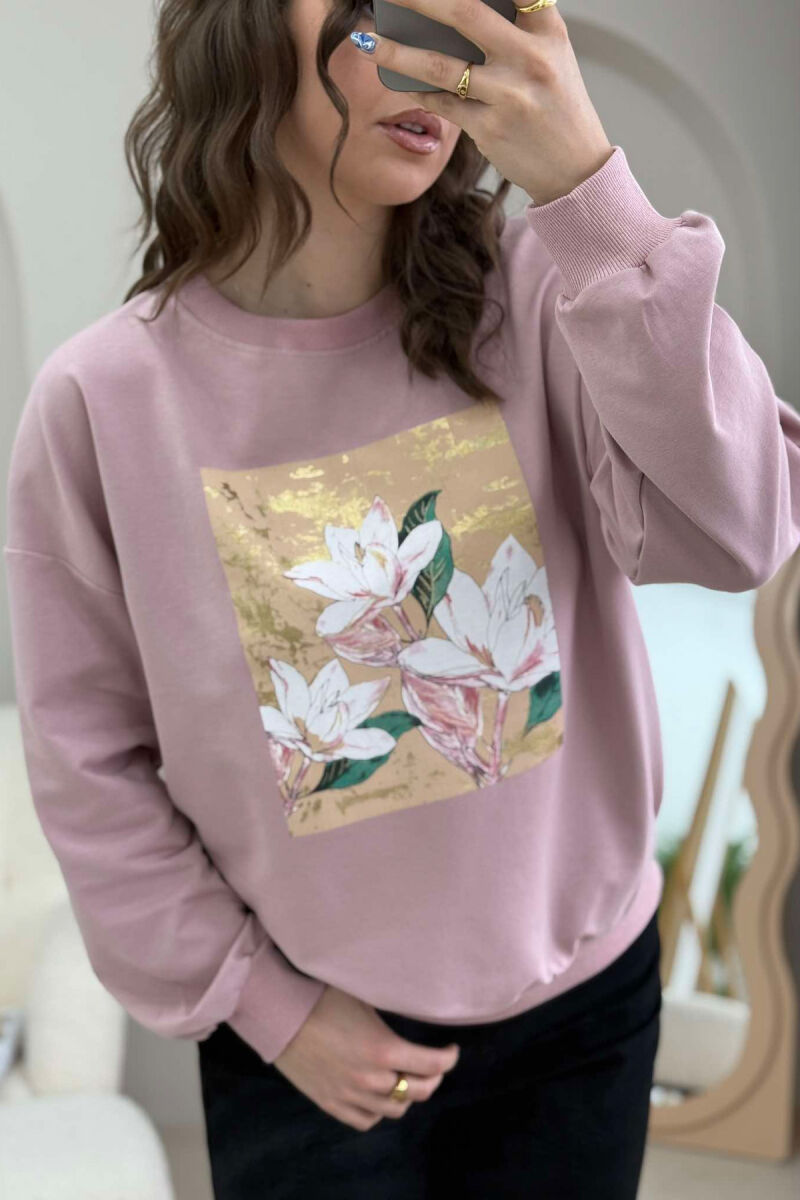 FLOWER IMAGE WOMEN SWEATSHIRT POWDER/PUDER - 5