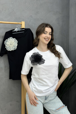 FLOWER ONE COLOR COTTON WOMAN T-SHIRT WHITE-E BARDHE 