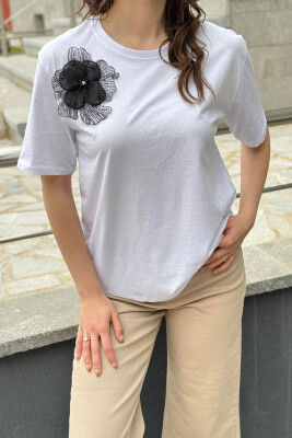 FLOWER ONE COLOR COTTON WOMAN T-SHIRT WHITE-E BARDHE 