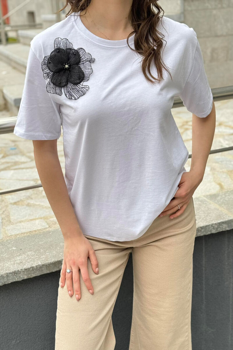 FLOWER ONE COLOR COTTON WOMAN T-SHIRT WHITE-E BARDHE - 1