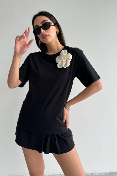 FLOWER ONE COLOR WOMAN T-SHIRT BLACK/ E ZEZE 