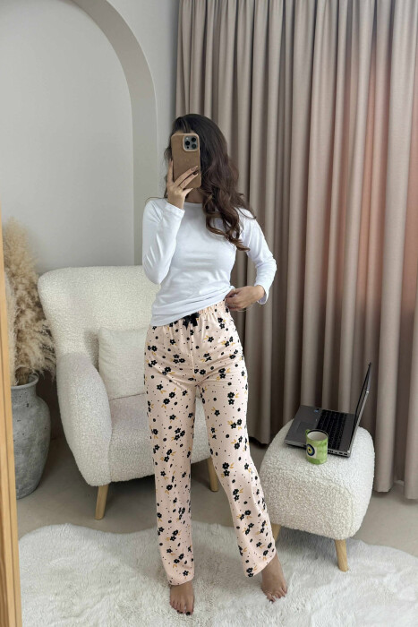 FLOWERS DESIGN BOW DETAIL WOMEN JOGGERS POWDER/PUDER - 2