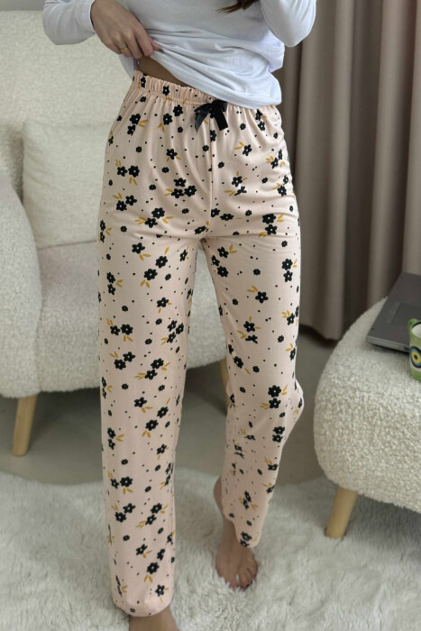FLOWERS DESIGN BOW DETAIL WOMEN JOGGERS POWDER/PUDER - 3