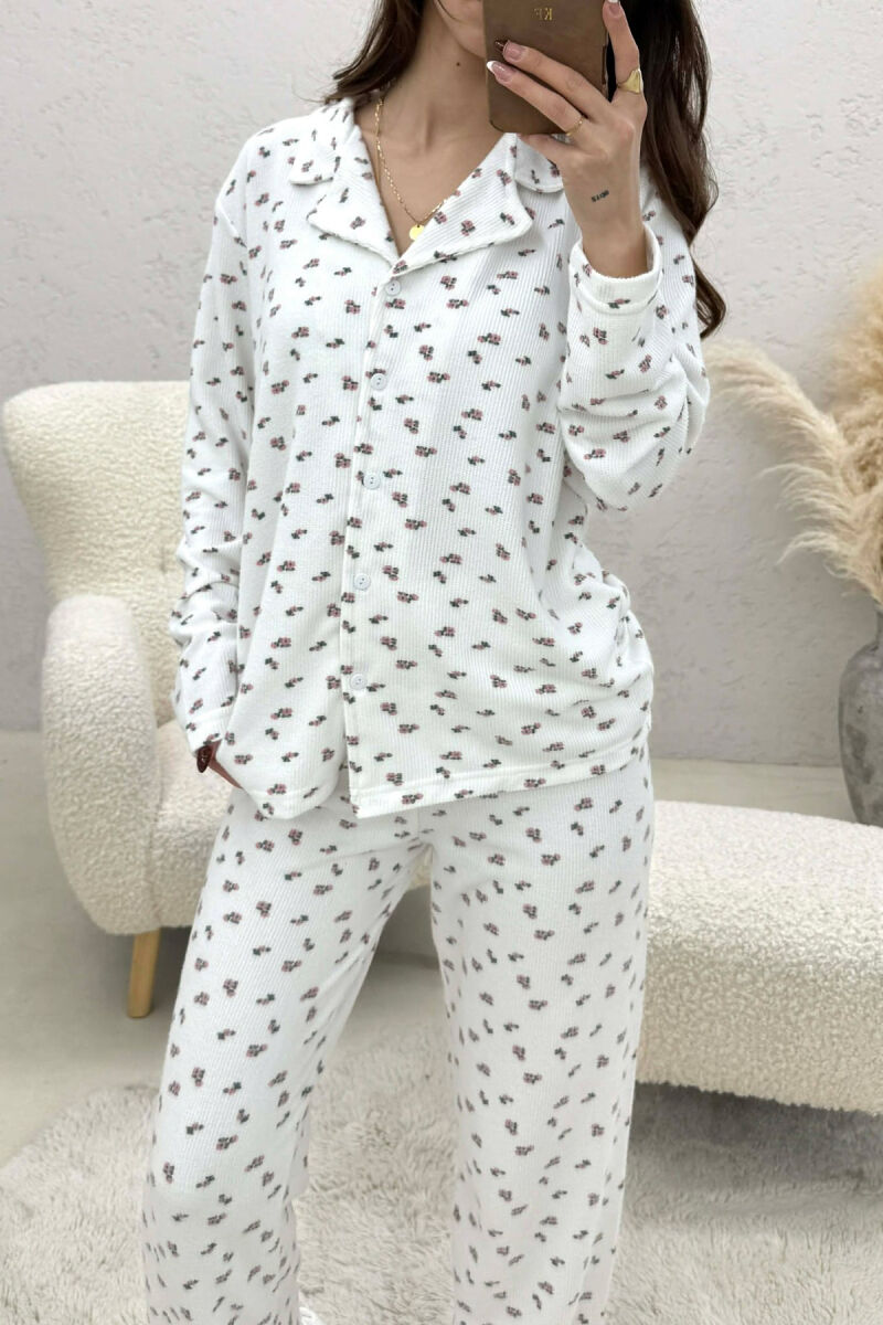 FLOWERS DESIGN SHIRT+TROUSERS WOMEN PYJAMAS WHITE-E BARDHE - 2