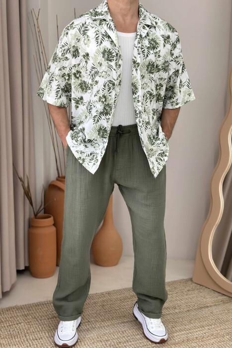 FLOWERS DESIGN SHORT SLEEVES MEN SHIRT GREEN/JESHILE - 1