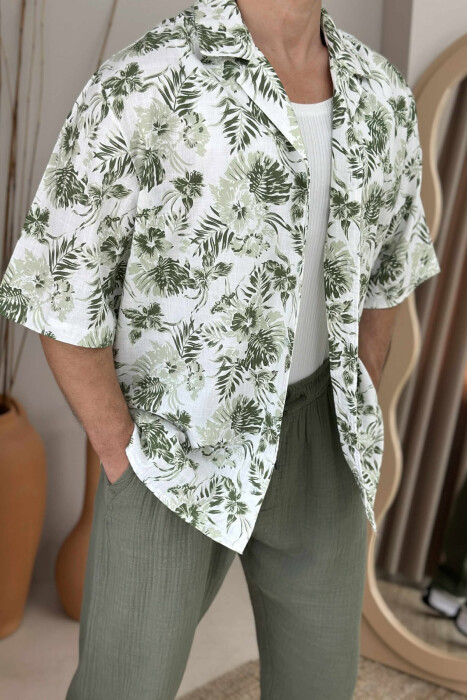 FLOWERS DESIGN SHORT SLEEVES MEN SHIRT GREEN/JESHILE - 2