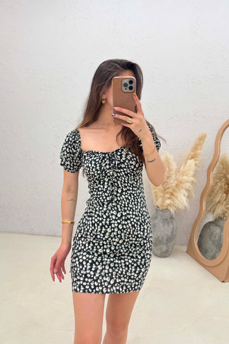 FLOWERS DESIGN SHORT WOMAN DRESS BLACK/ E ZEZE - 2