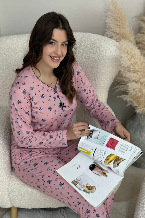 FLOWERS DESIGN SWEATSHIRT+TROUSERS WOMEN PYJAMAS POWDER/PUDER - 6