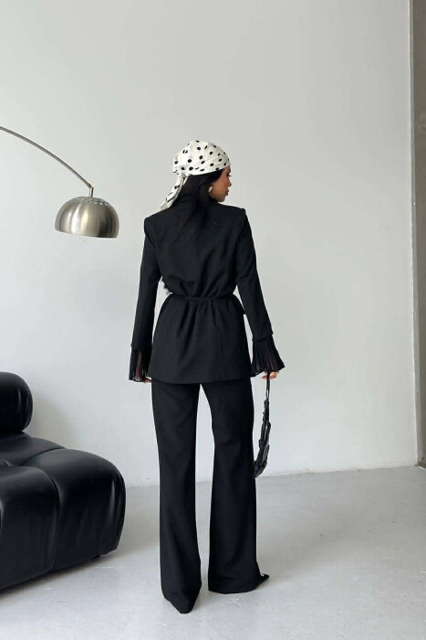 FLOWERS DETAIL LACING JACKET + TROUSERS WOMAN SET BLACK/ E ZEZE - 10