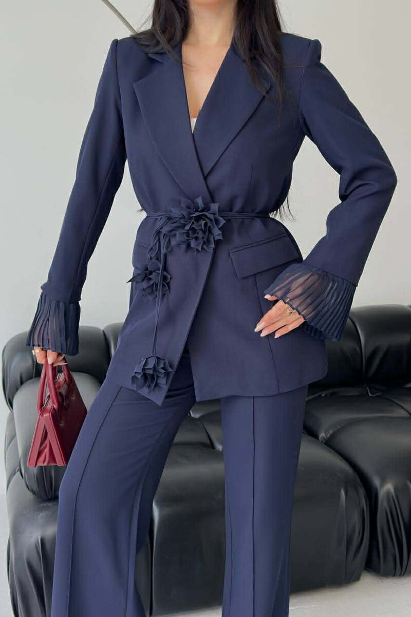 FLOWERS DETAIL LACING JACKET + TROUSERS WOMAN SET BLUE/BLU - 4