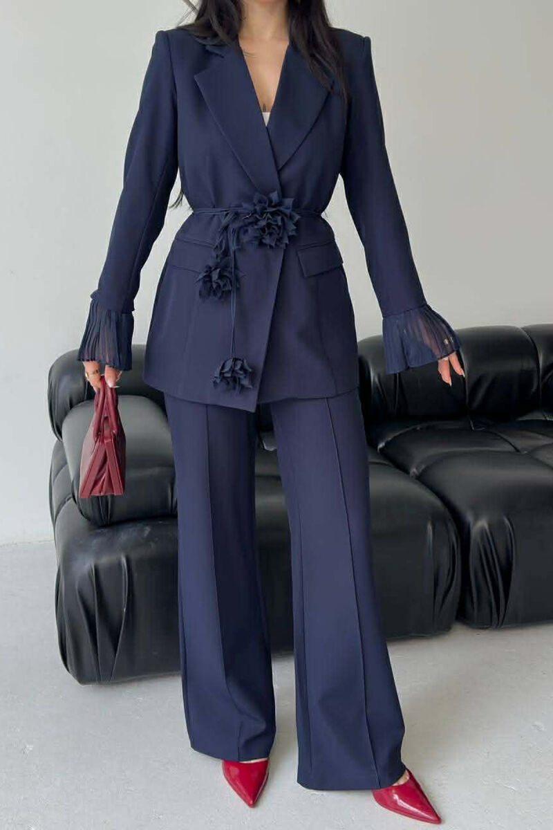 FLOWERS DETAIL LACING JACKET + TROUSERS WOMAN SET BLUE/BLU - 5