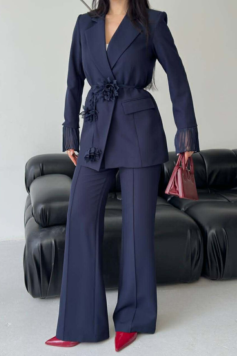 FLOWERS DETAIL LACING JACKET + TROUSERS WOMAN SET BLUE/BLU - 6