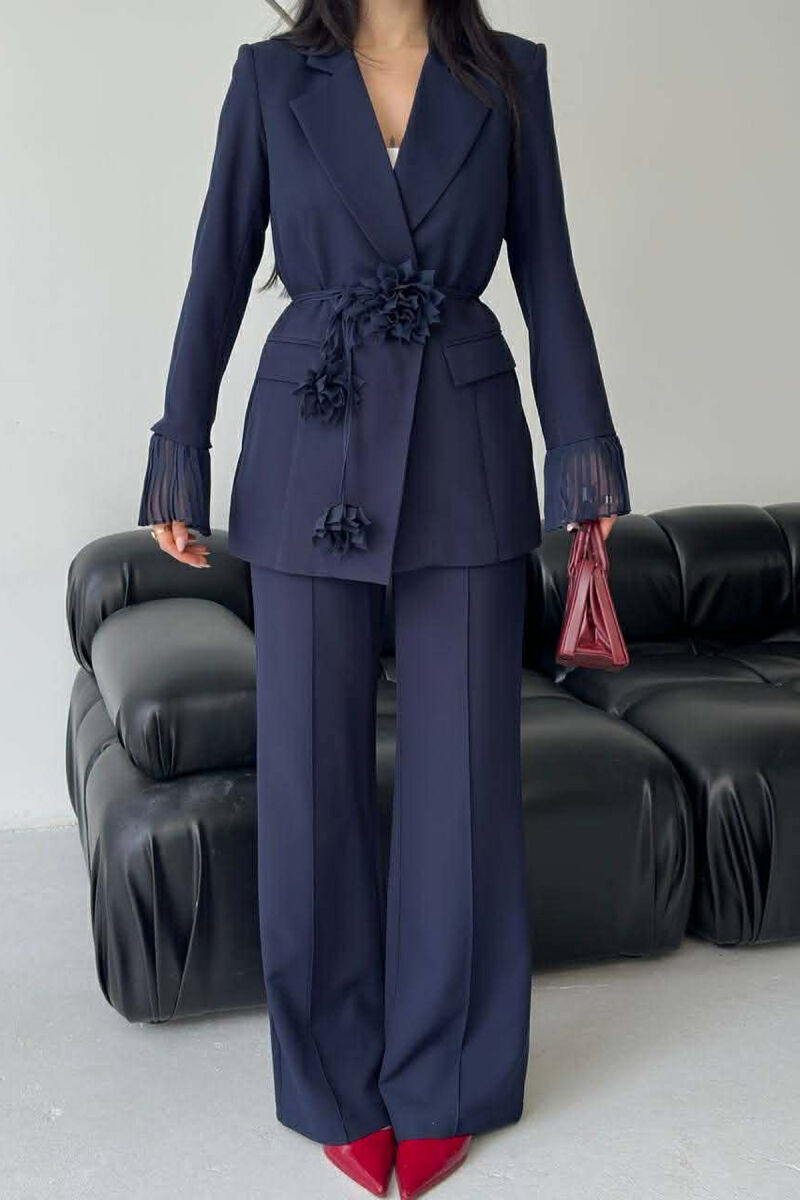 FLOWERS DETAIL LACING JACKET + TROUSERS WOMAN SET BLUE/BLU - 7