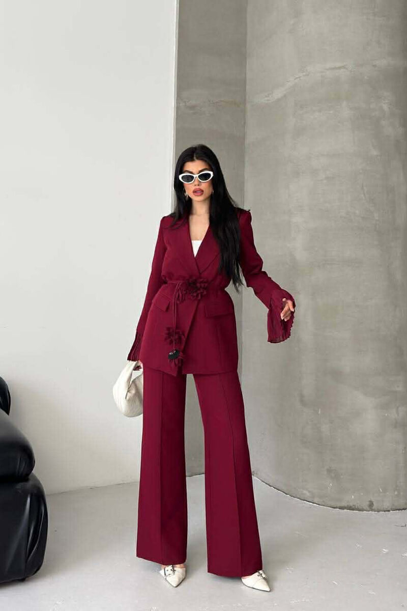 FLOWERS DETAIL LACING JACKET + TROUSERS WOMAN SET BURGUNDY/VISHNJE - 3