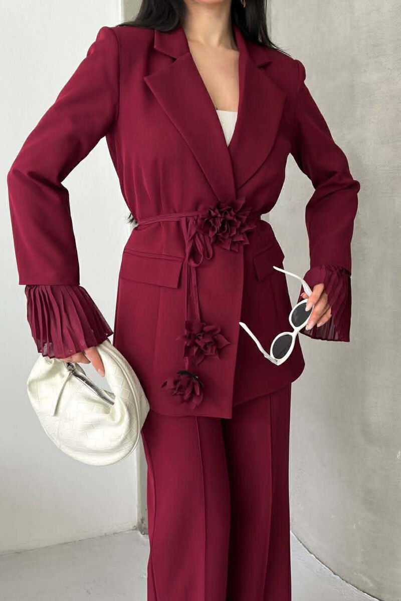 FLOWERS DETAIL LACING JACKET + TROUSERS WOMAN SET BURGUNDY/VISHNJE - 6