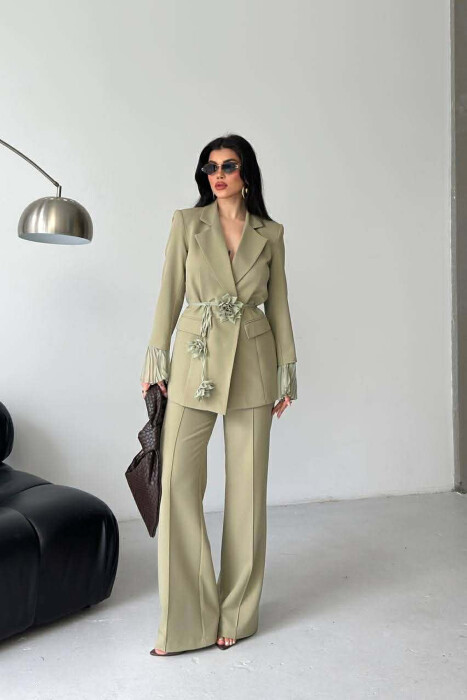 FLOWERS DETAIL LACING JACKET + TROUSERS WOMAN SET MINT/MENTE - 1