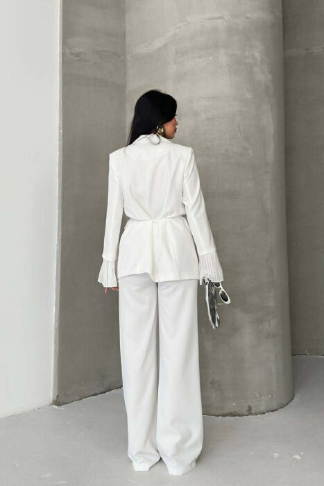 FLOWERS DETAIL LACING JACKET + TROUSERS WOMAN SET WHITE-E BARDHE - 10