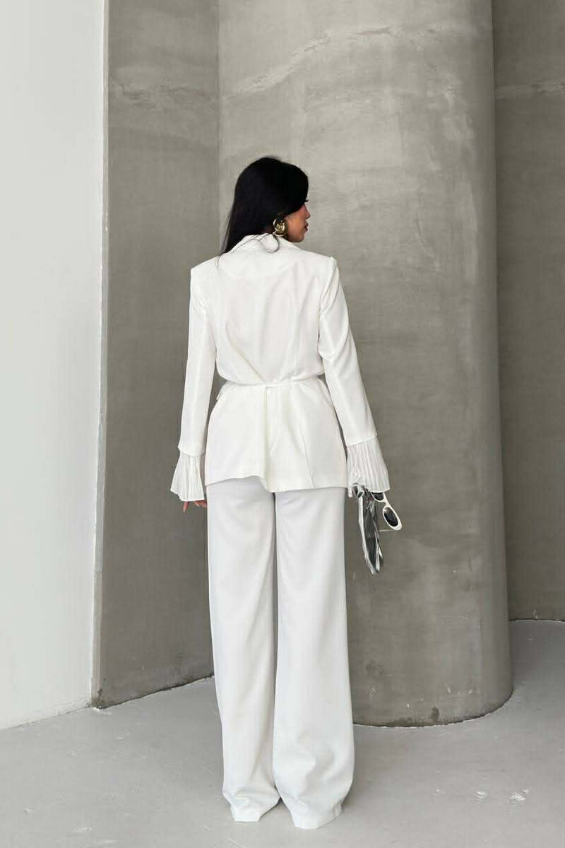 FLOWERS DETAIL LACING JACKET + TROUSERS WOMAN SET WHITE-E BARDHE - 10