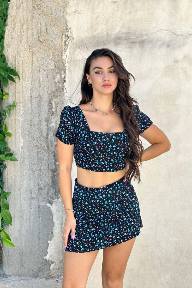 FLOWERS DIFFERENT COLORS TWO PIECE WOMAN SET BLACK/ E ZEZE - 1