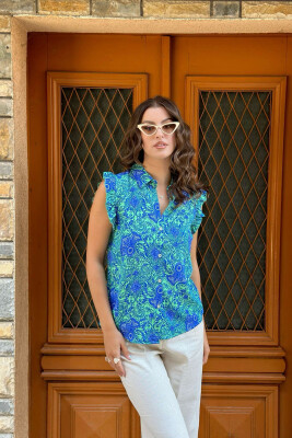 FLOWERS DIFFERET DESIGHN WOMAN SHIRT BLUE/BLU 